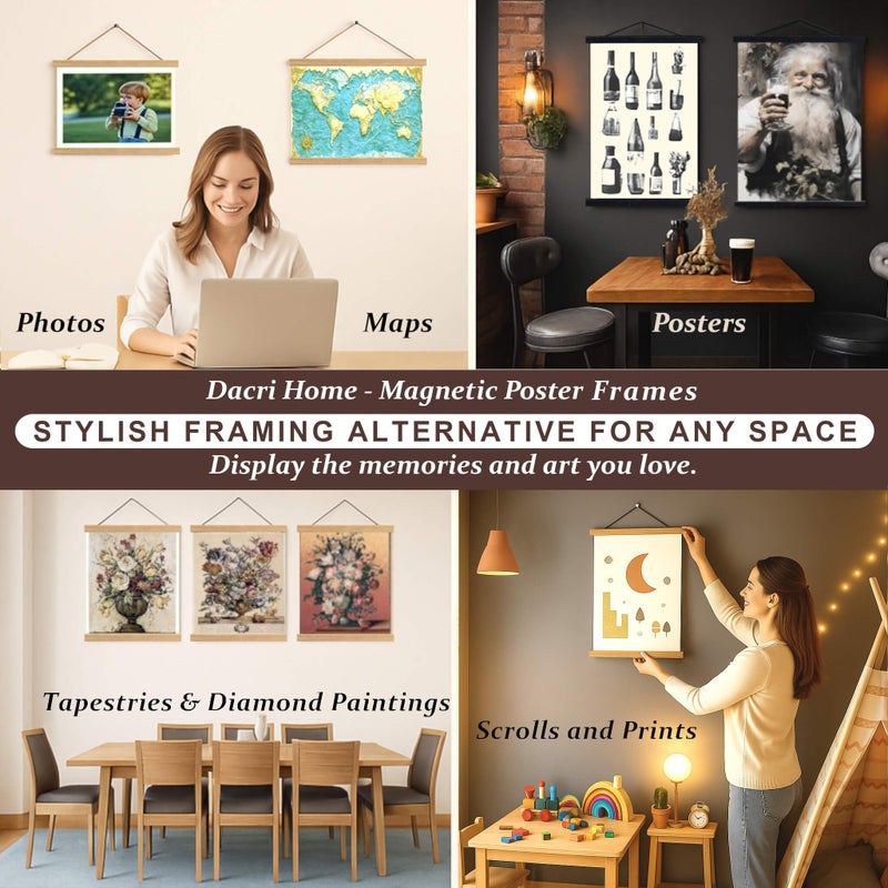 DACRI HOME Magnetic Poster Hanger Frame, Sturdy Magnetic Poster Frame 28x20 28x22 28x40 with Teak Wood, Strong Magnets for Hanging Prints, Maps, Pictures, Scroll Wall Art (28 Inch, Black) - Image 5